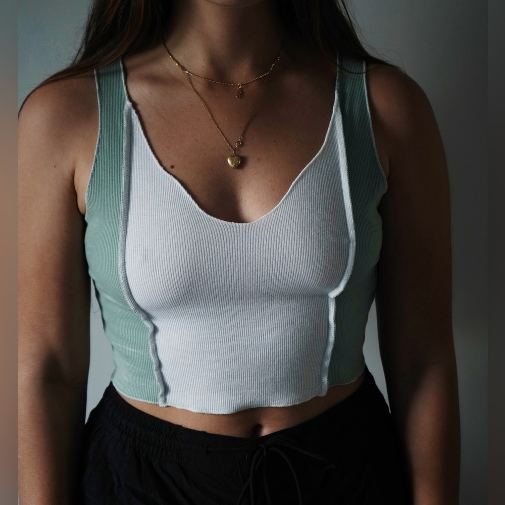 Green and white cropped tank